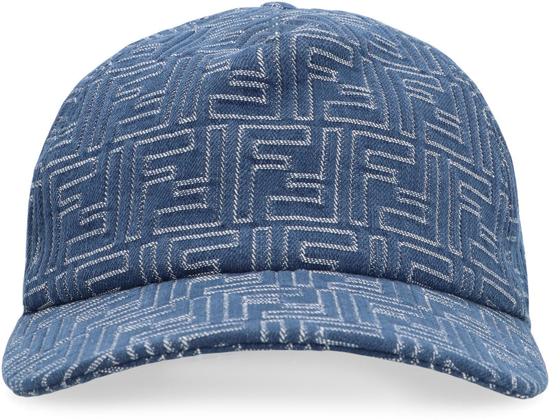 Fendi Fxq768 Ff Logo-Embroidered Denim Baseball Cap — Blue Cotton Caps