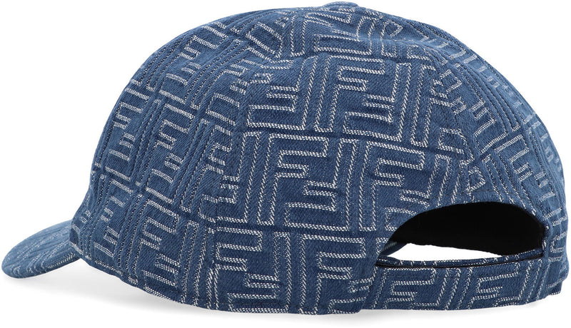 Fendi Fxq768 Ff Logo-Embroidered Denim Baseball Cap — Blue Cotton Caps