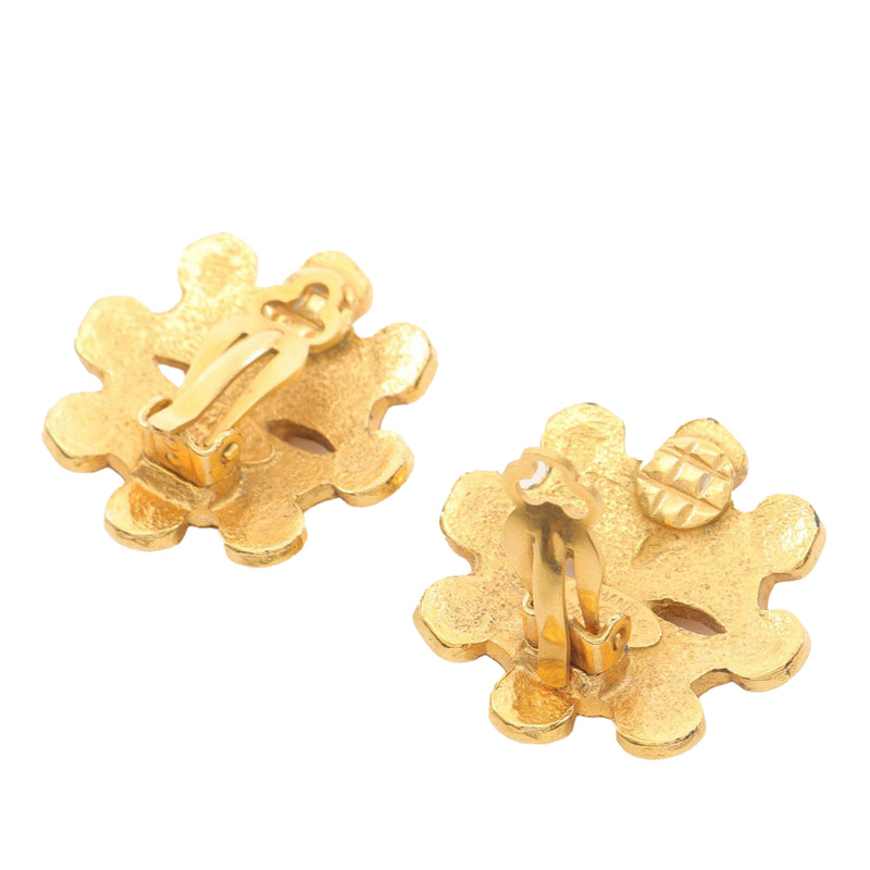 Gold Plated CC Floral Clip On Earrings - Image 2