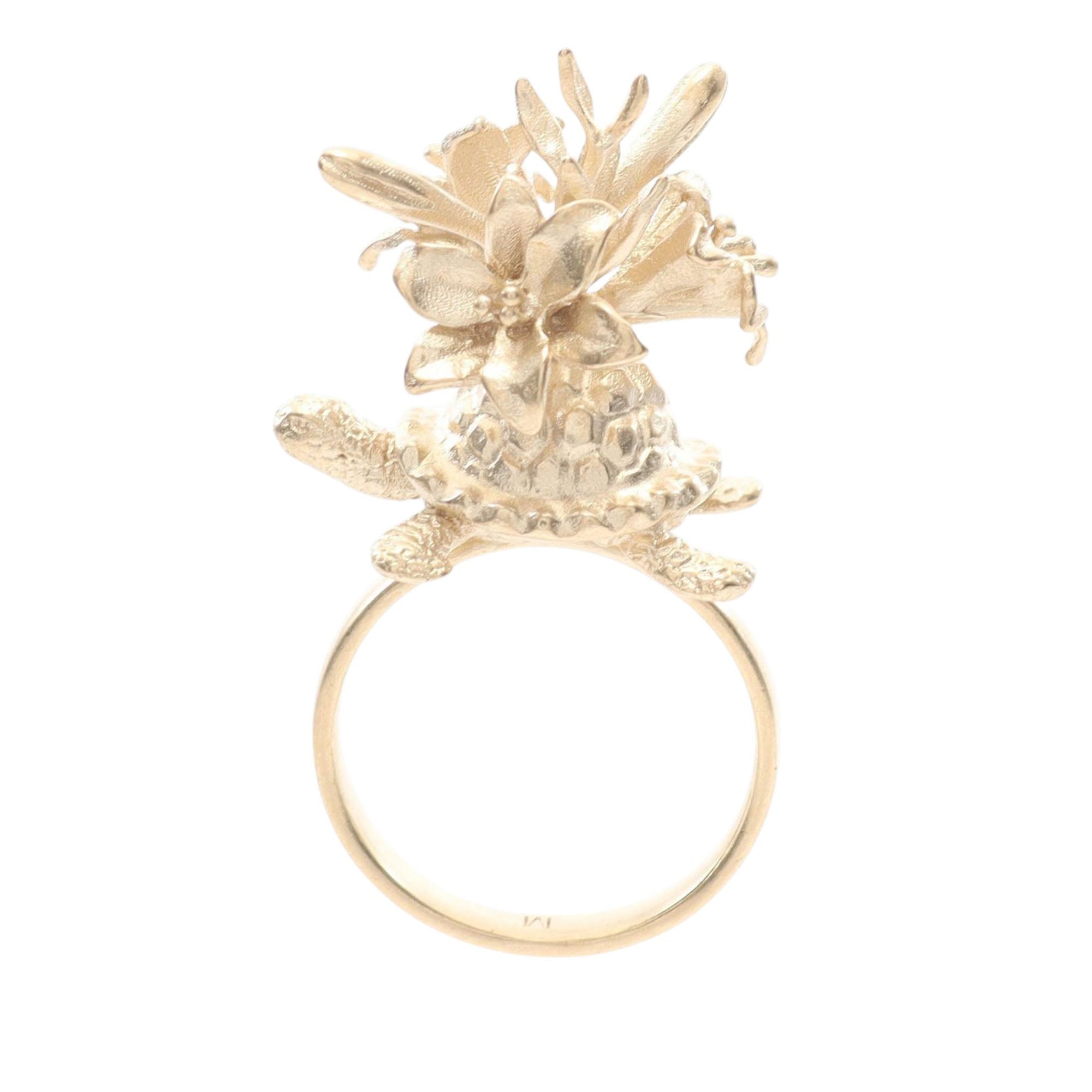 Gold Plated Turtle Flower Ring - Image 1