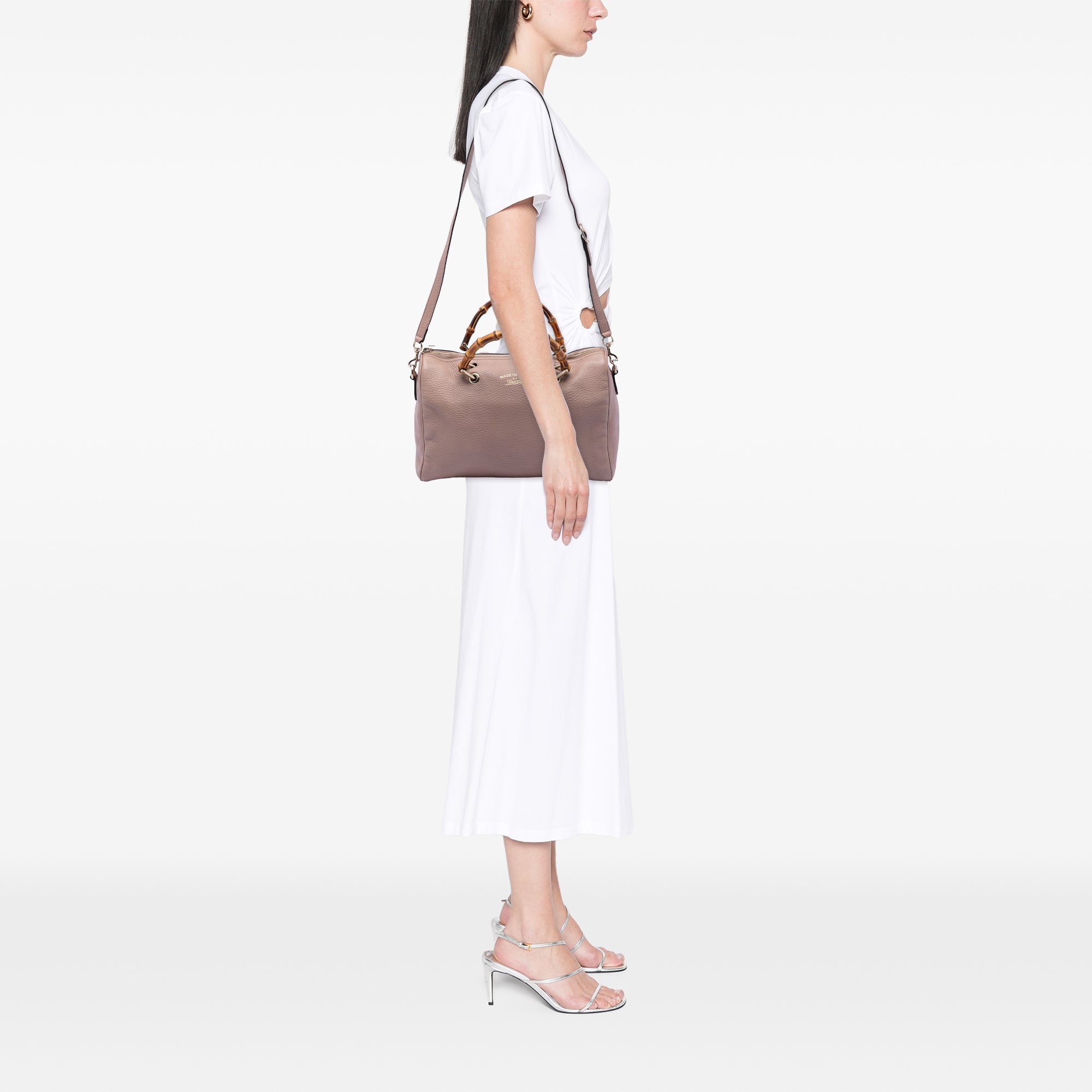 Medium Calfskin Bamboo Shopper Boston Bag - Image 5