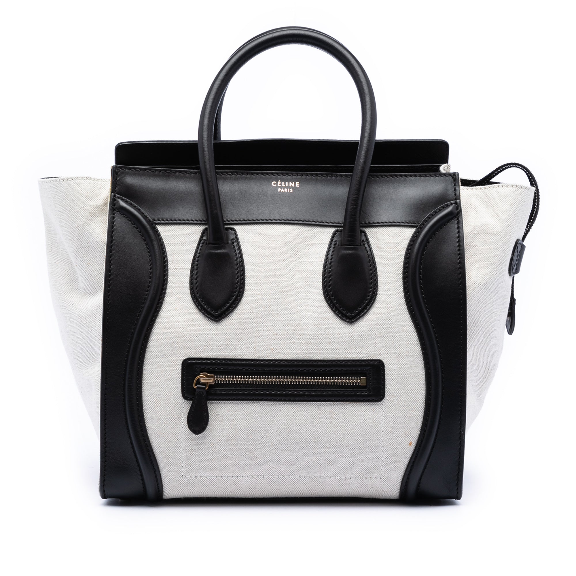 Mini Bicolor Canvas and Leather Luggage Tote - Image 1