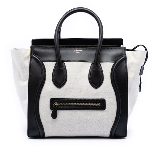 Mini Bicolor Canvas and Leather Luggage Tote - Image 1