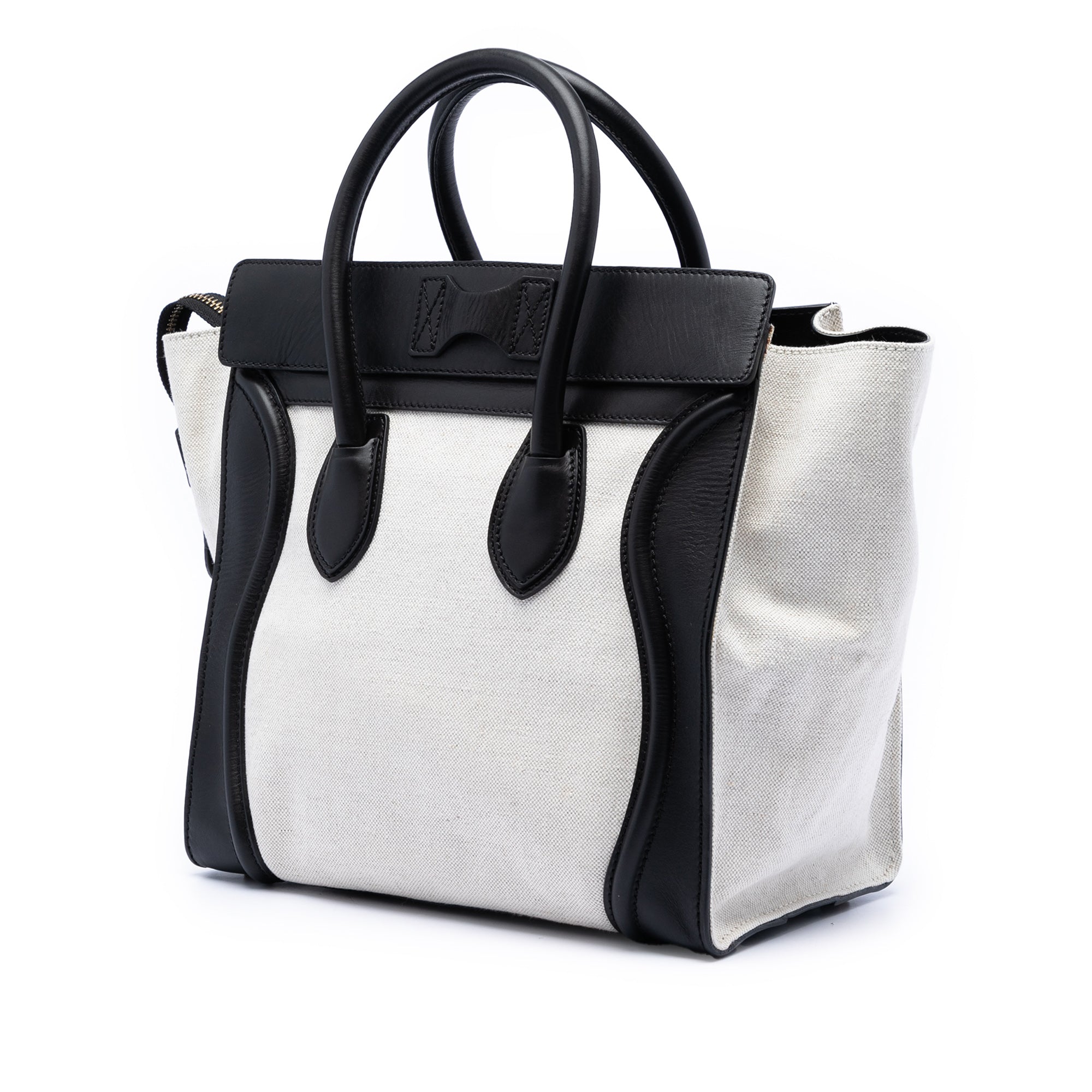 Mini Bicolor Canvas and Leather Luggage Tote - Image 2