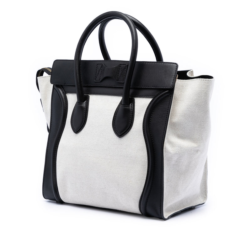 Mini Bicolor Canvas and Leather Luggage Tote - Image 2