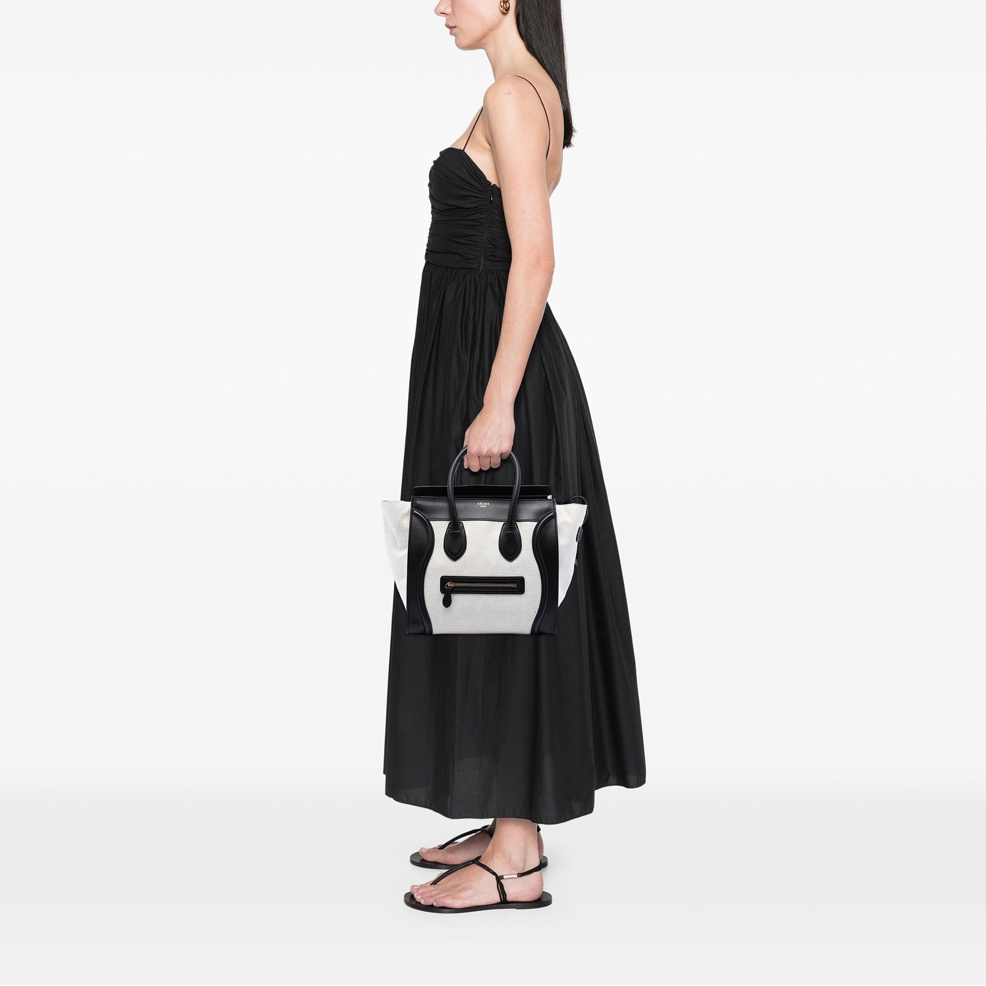 Mini Bicolor Canvas and Leather Luggage Tote - Image 7