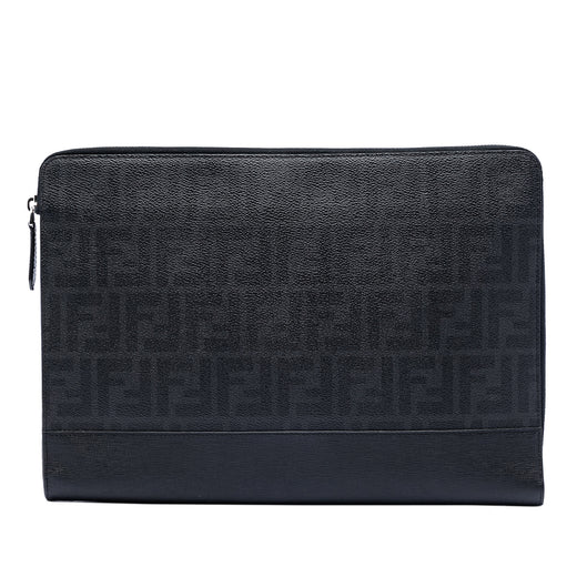 Leather Trimmed Zucca Coated Canvas Clutch - Image 1