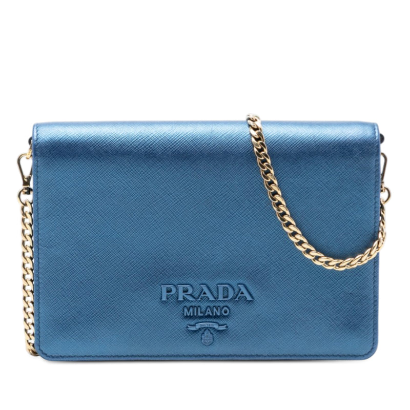 Metallic Saffiano Lux Monochrome Wallet on Chain
