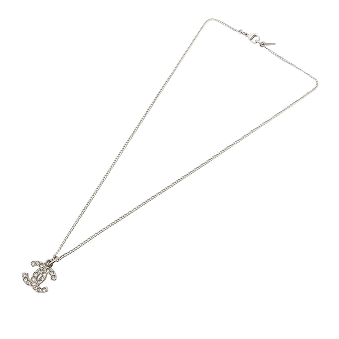 Silver Plated CC Rhinestone Pendant Necklace - Image 1