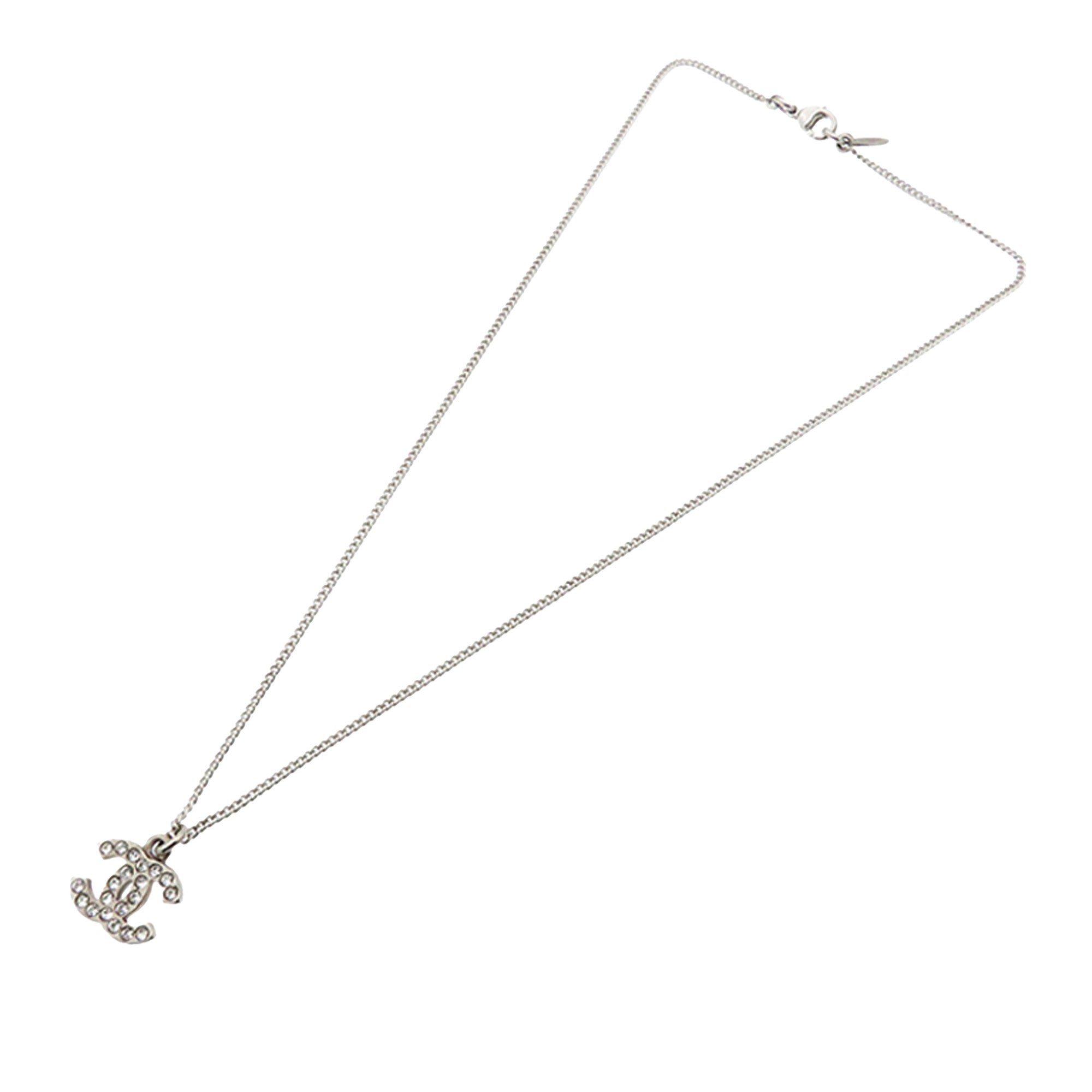 Silver Plated CC Rhinestone Pendant Necklace - Image 1