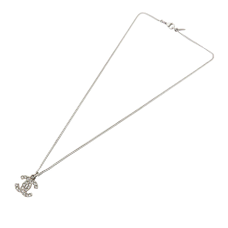 Silver Plated CC Rhinestone Pendant Necklace