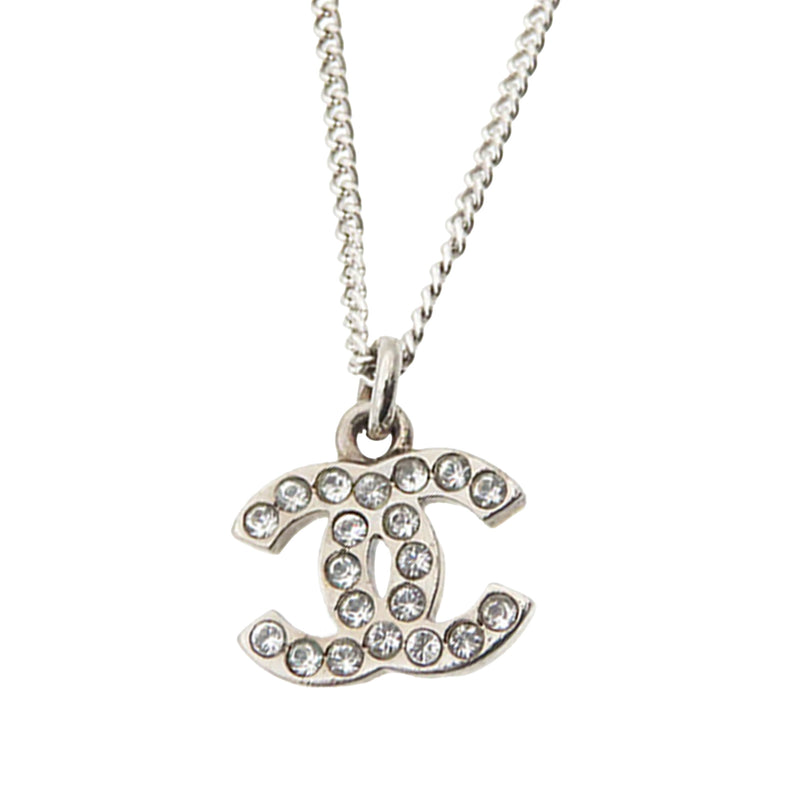 Silver Plated CC Rhinestone Pendant Necklace - Image 2