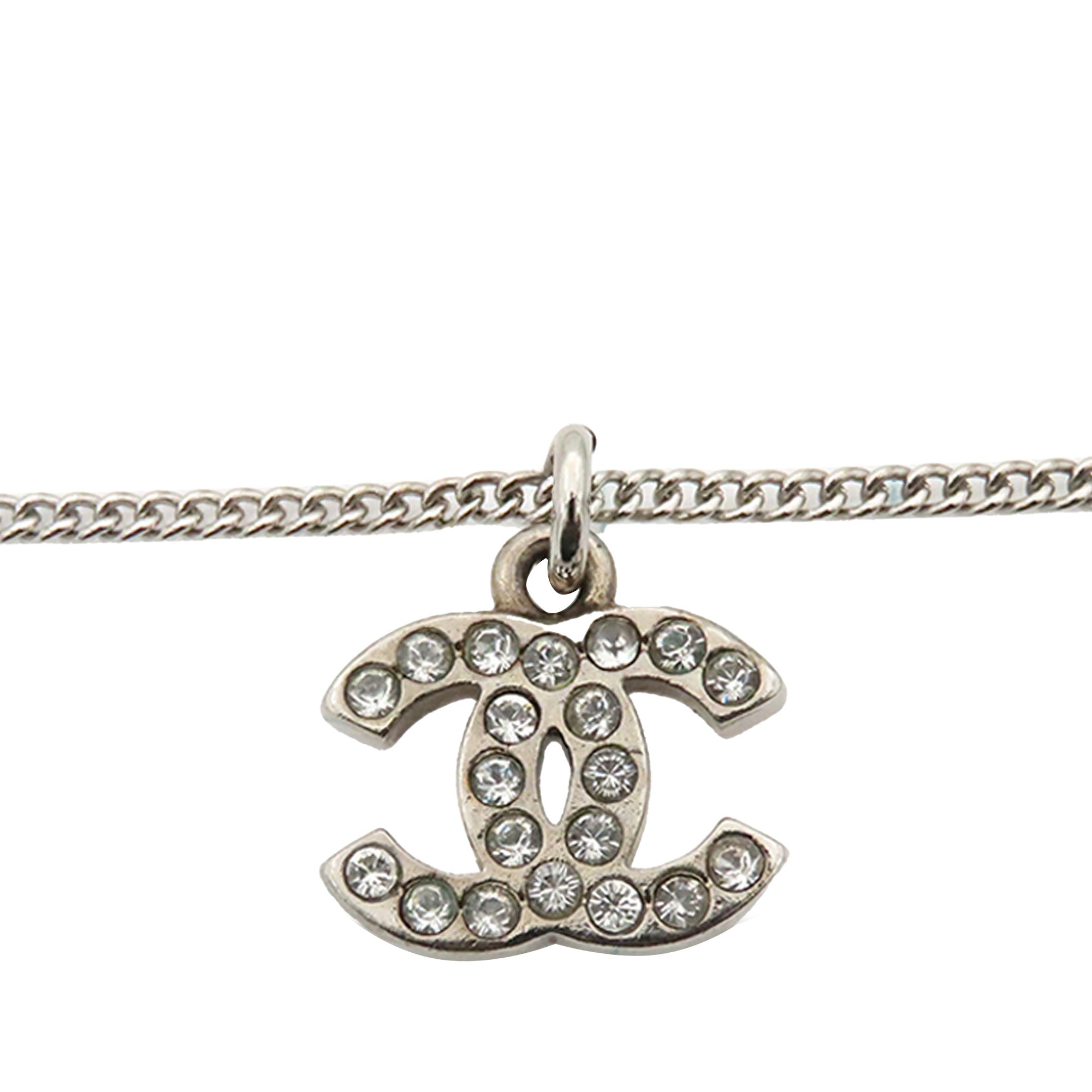 Silver Plated CC Rhinestone Pendant Necklace - Image 3
