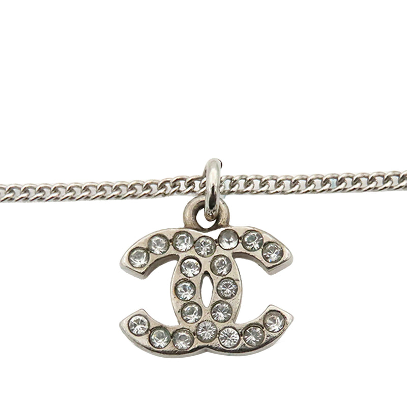 Silver Plated CC Rhinestone Pendant Necklace - Image 3
