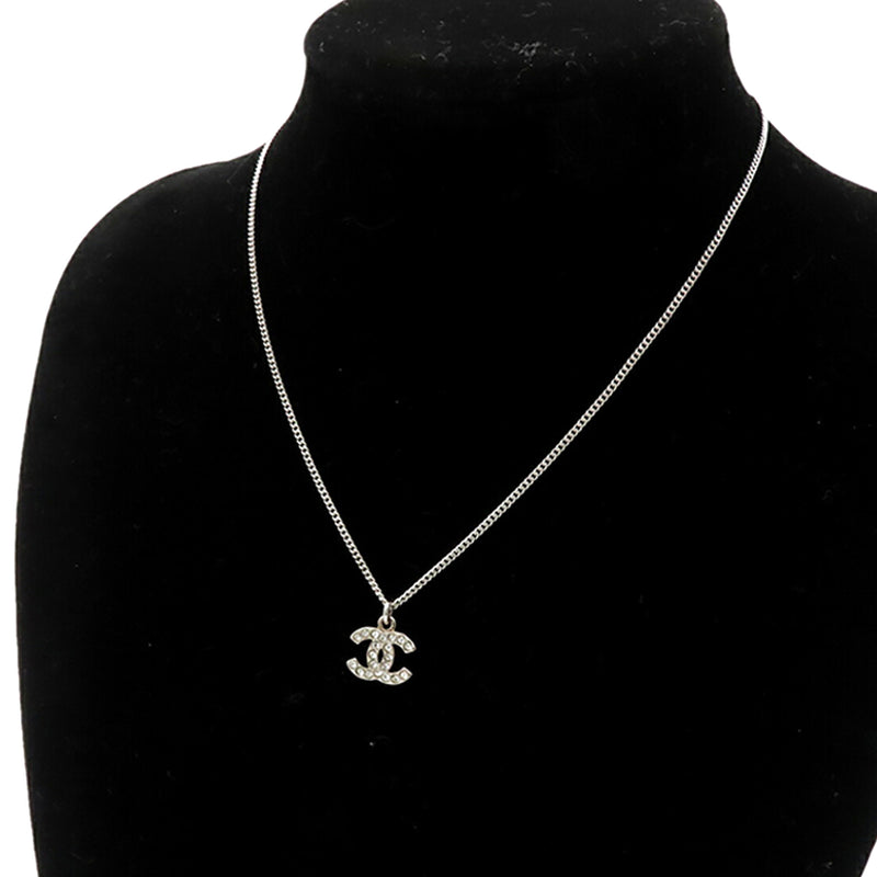 Silver Plated CC Rhinestone Pendant Necklace - Image 8