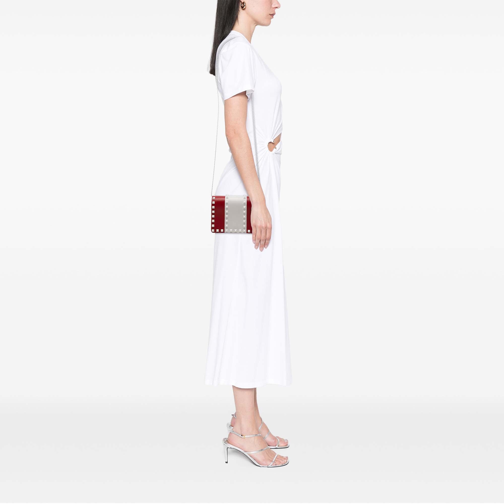 Leather Colorblock Rockstud Wallet On Chain - Image 7