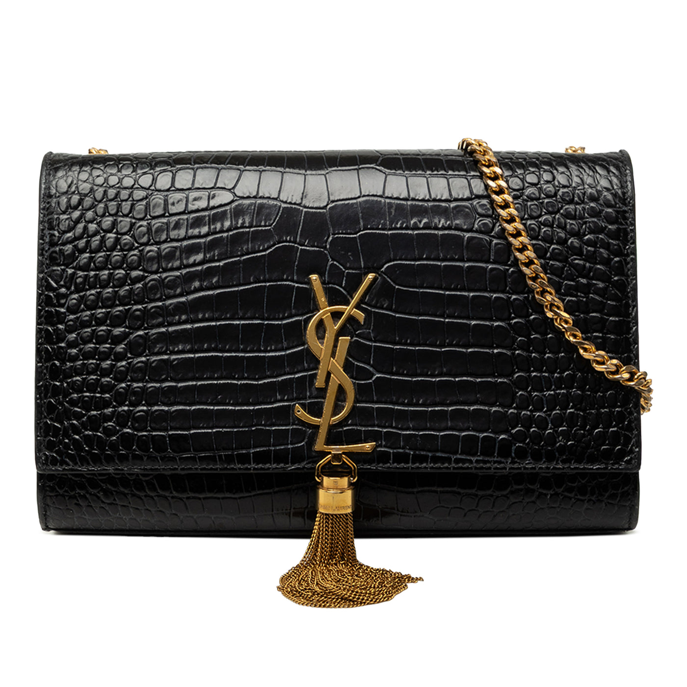 Medium Croc Embossed Patent Monogram Kate Tassel Crossbody - Image 1