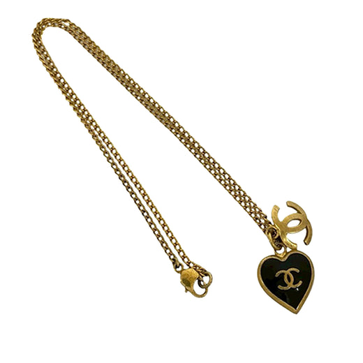 Gold Plated Enamel CC Heart Pendant Necklace - Image 1