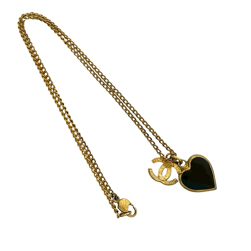 Gold Plated Enamel CC Heart Pendant Necklace - Image 2