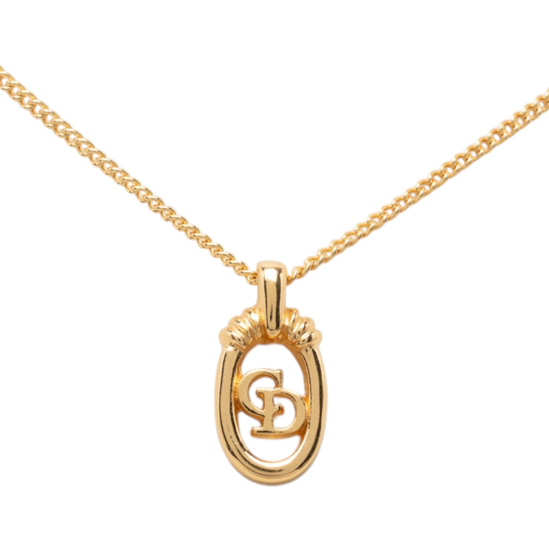 Gold Plated CD Logo Oval Pendant Necklace - Image 2