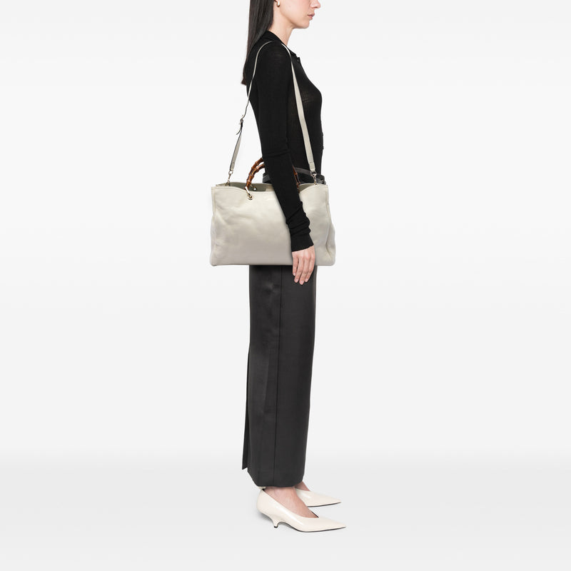 Large Calfskin Bamboo Shopper Satchel - Image 7