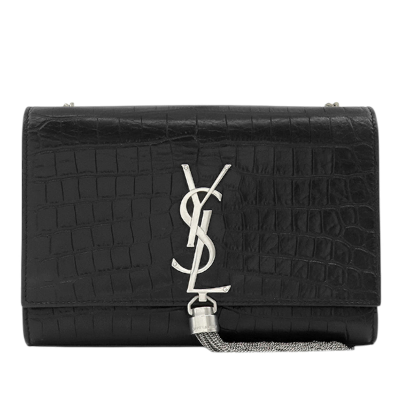 Small Croc Embossed Leather Monogram Kate Tassel Crossbody - Image 1