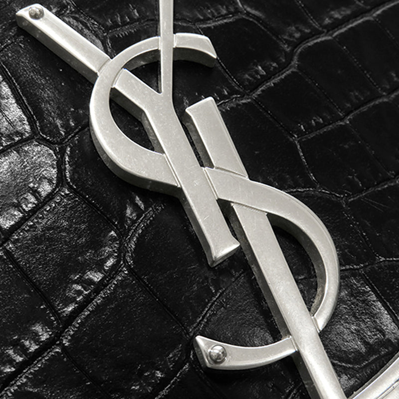 Small Croc Embossed Leather Monogram Kate Tassel Crossbody - Image 8