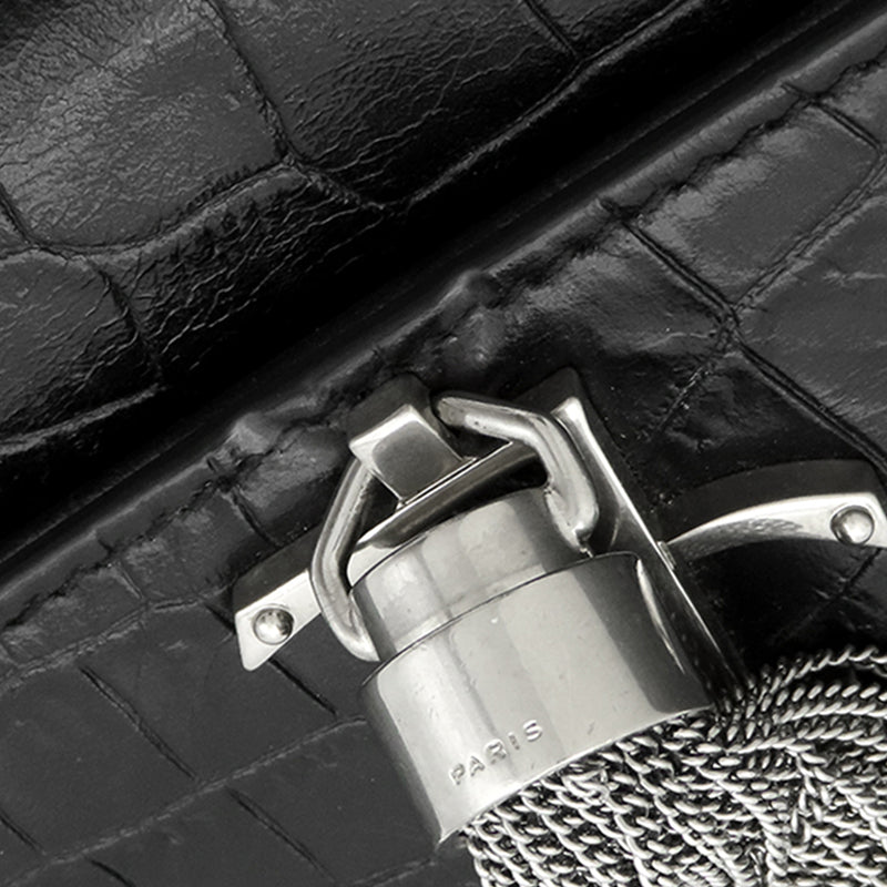 Small Croc Embossed Leather Monogram Kate Tassel Crossbody - Image 9