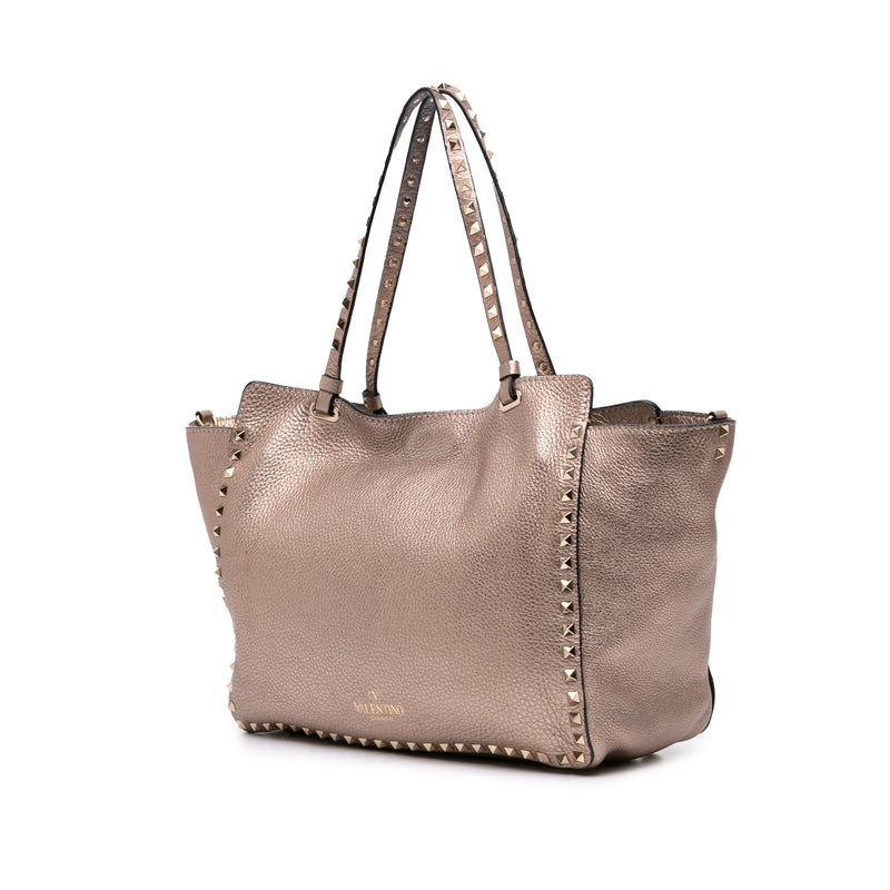 Medium Metallic Leather Rockstud Trapeze Satchel - Image 2