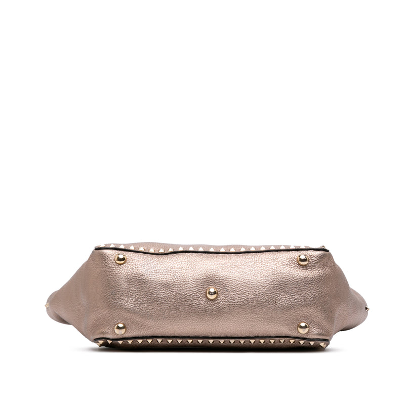 Medium Metallic Leather Rockstud Trapeze Satchel - Image 3