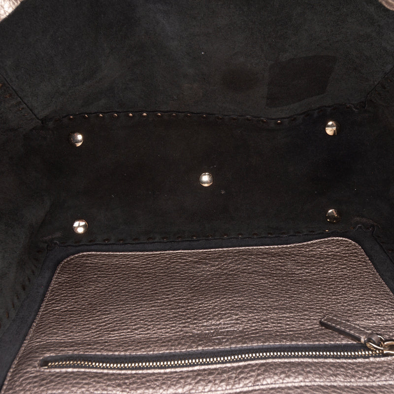 Medium Metallic Leather Rockstud Trapeze Satchel - Image 4