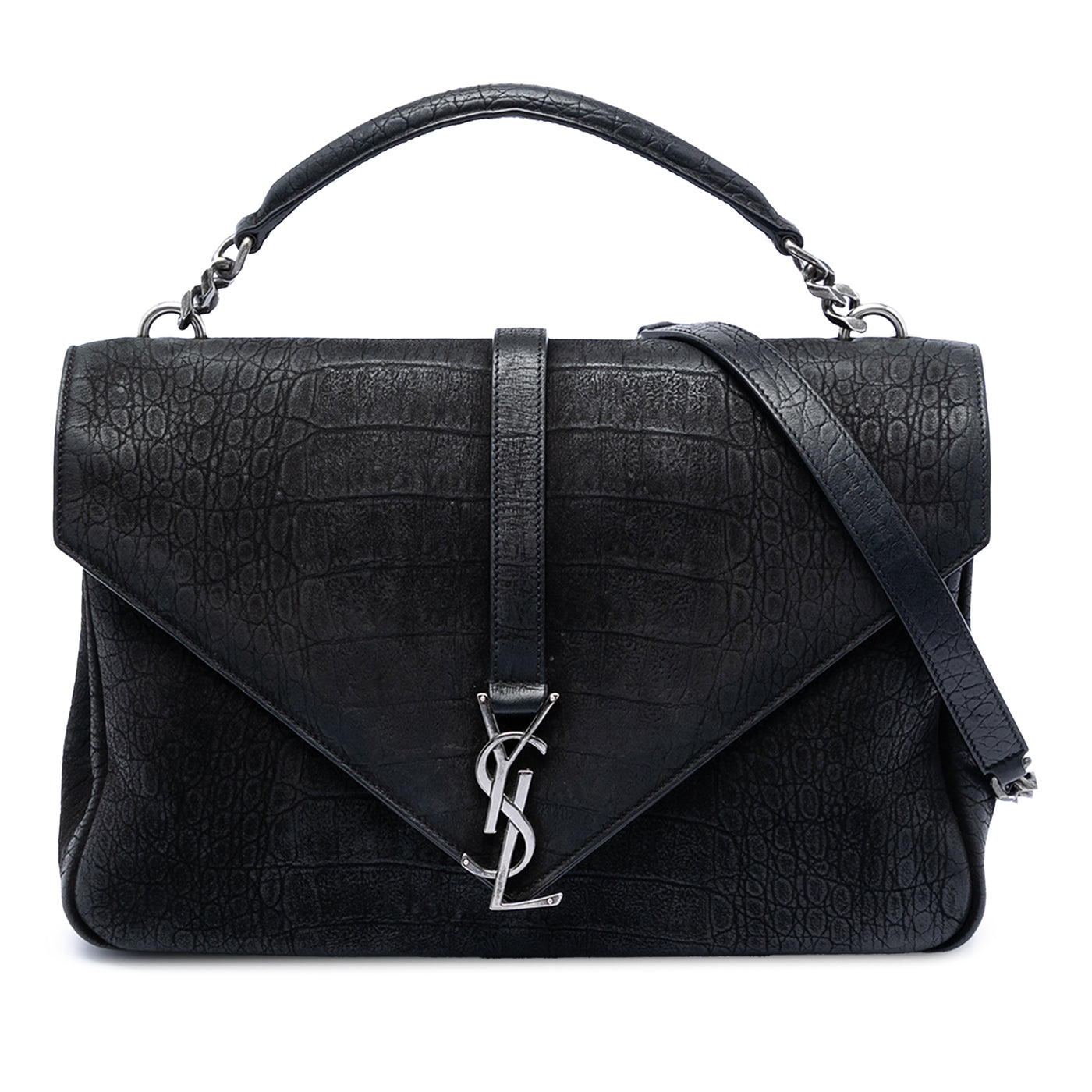 Large Croc Embossed Nubuck Monogram College Satchel - Image 1
