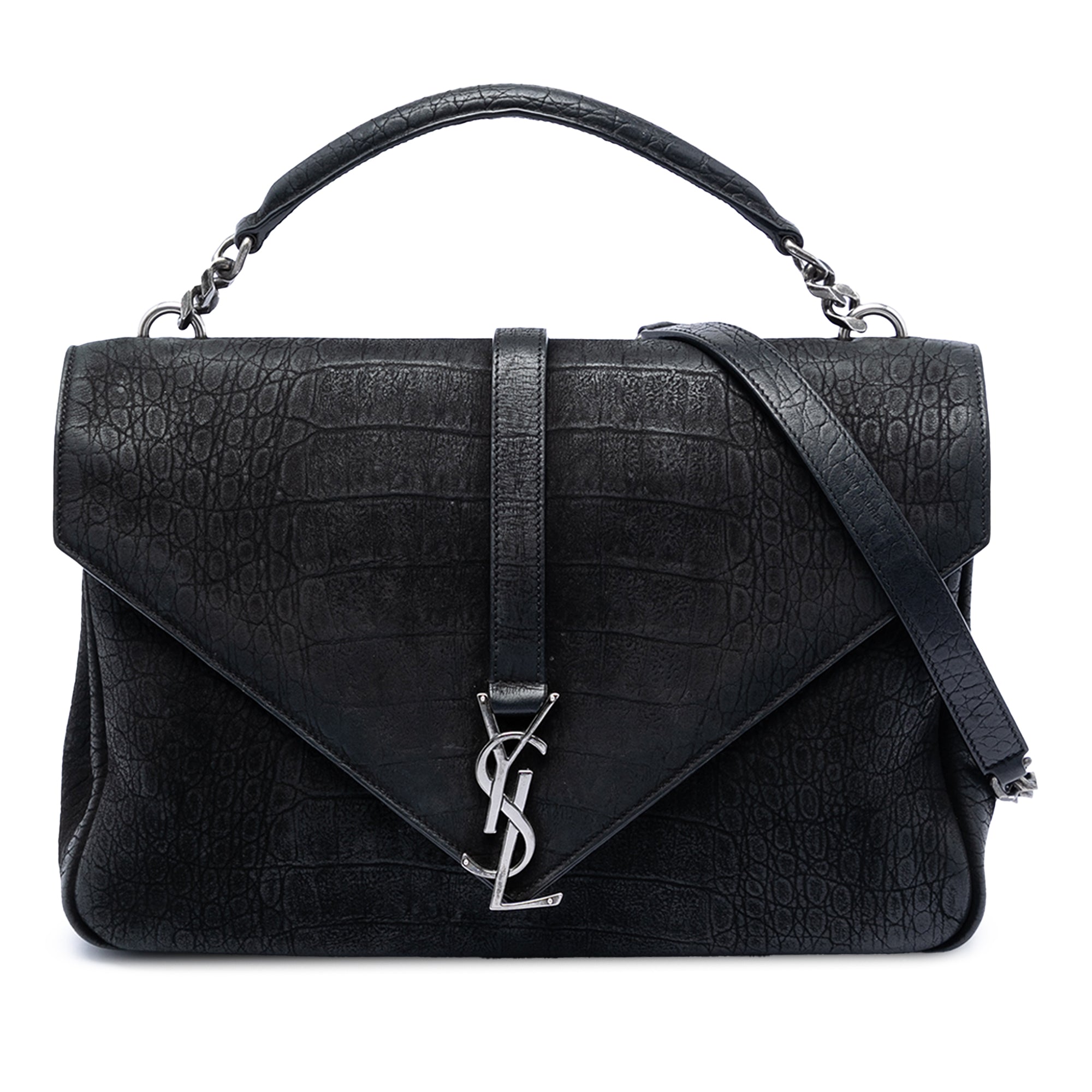 Large Croc Embossed Nubuck Monogram College Satchel - Image 1