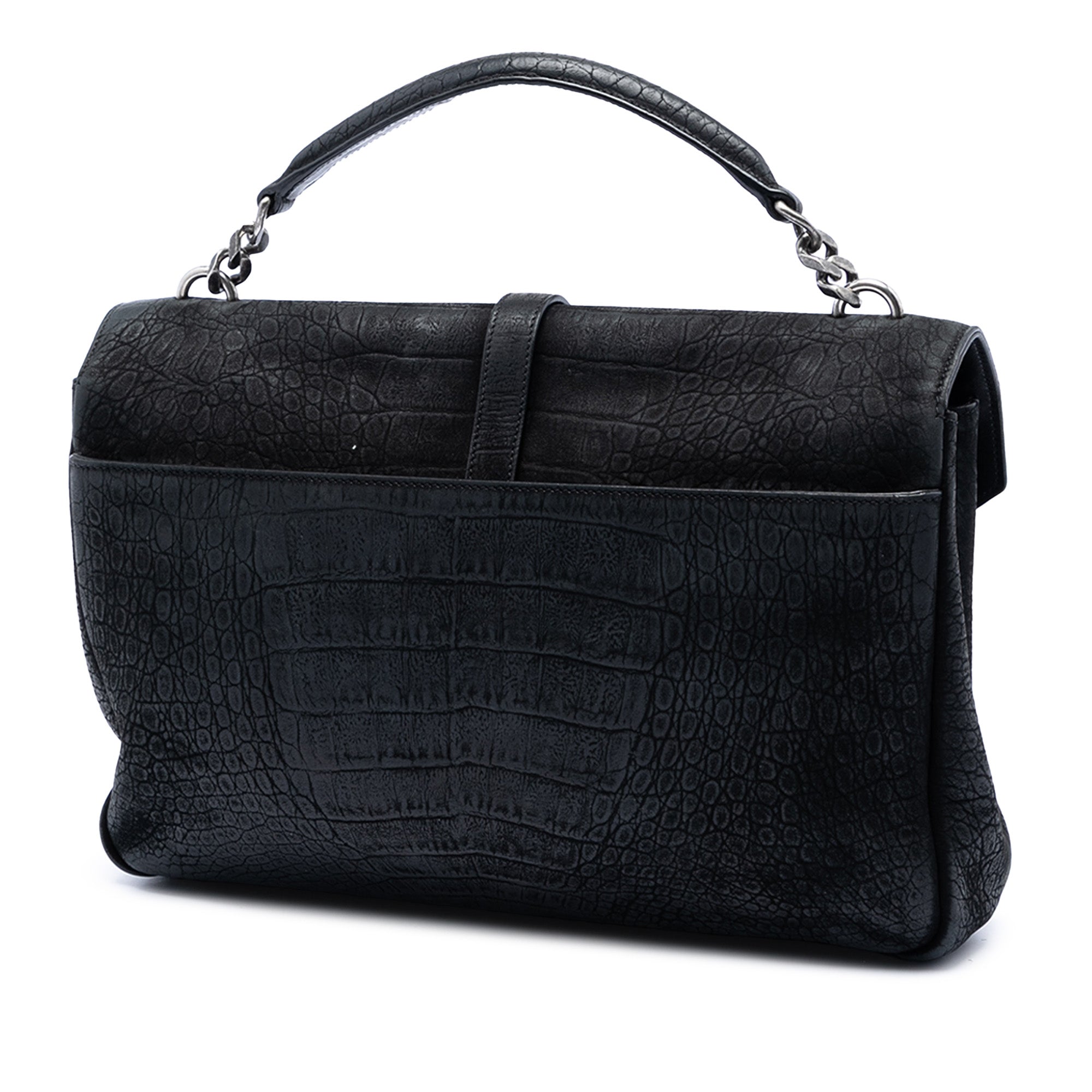 Large Croc Embossed Nubuck Monogram College Satchel - Image 2