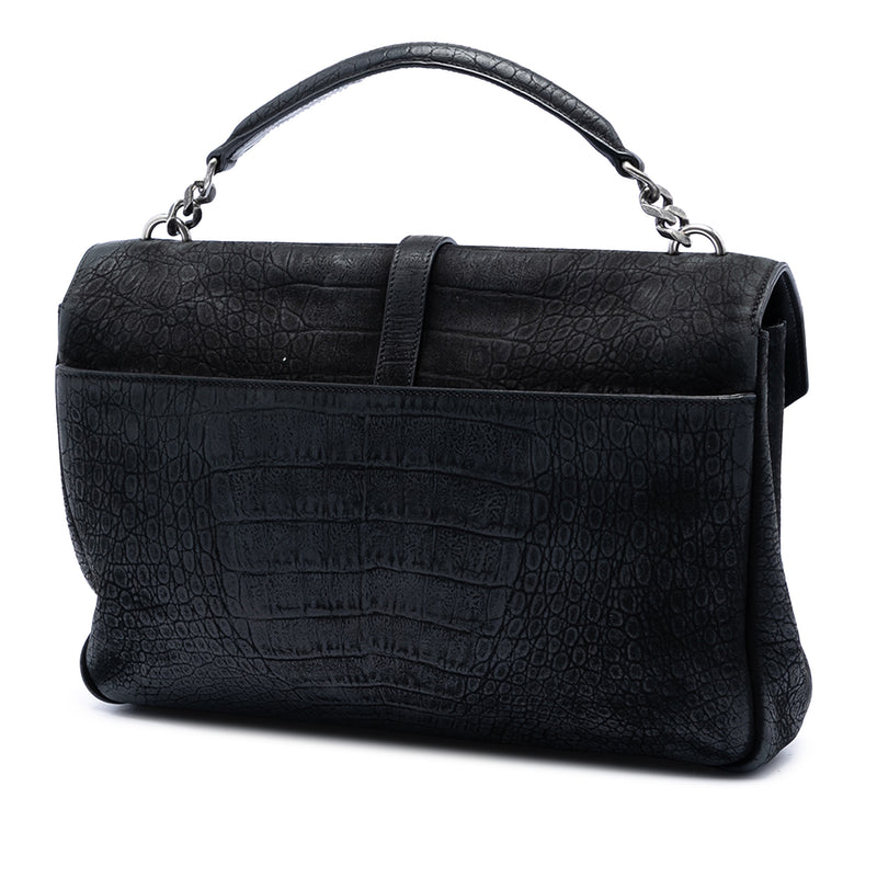 Large Croc Embossed Nubuck Monogram College Satchel - Image 2