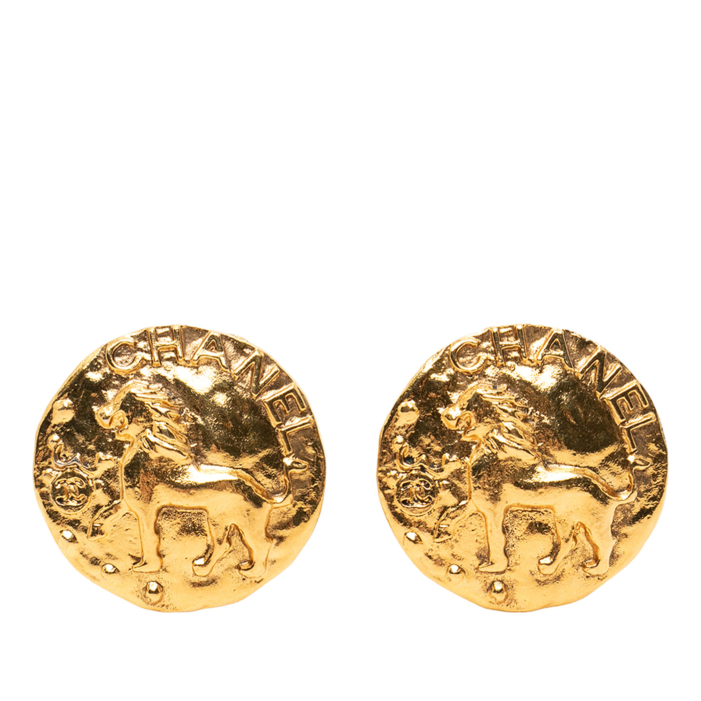 CC Gold Plated Lion Round Clip On Earrings - Image 1