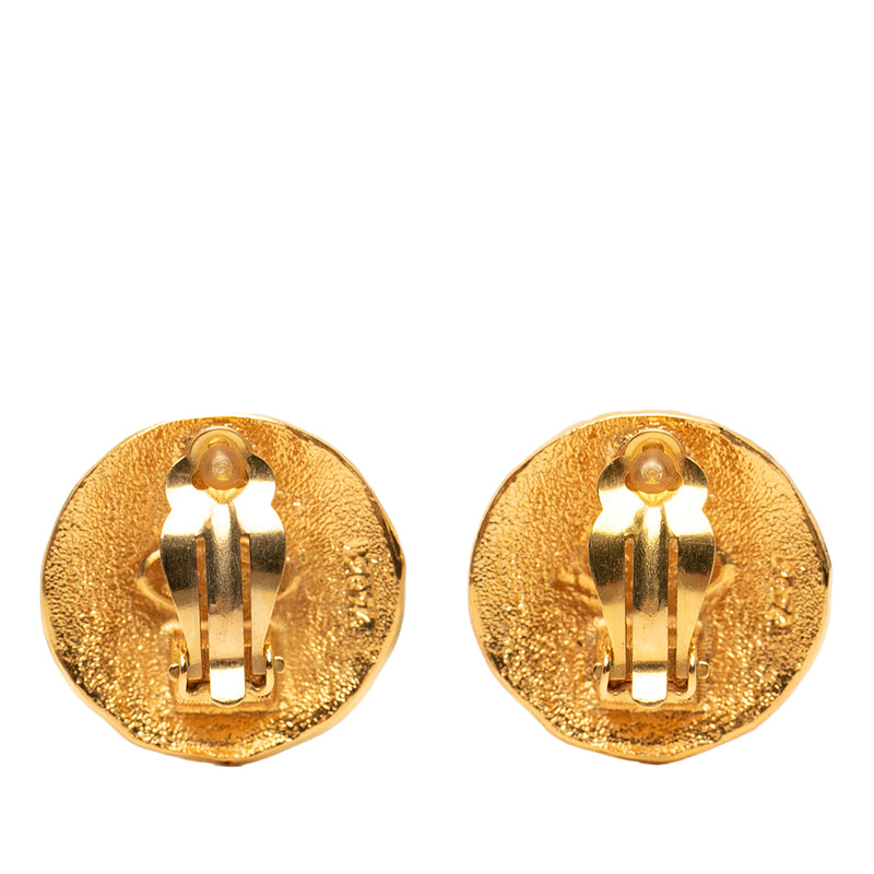 CC Gold Plated Lion Round Clip On Earrings - Image 2