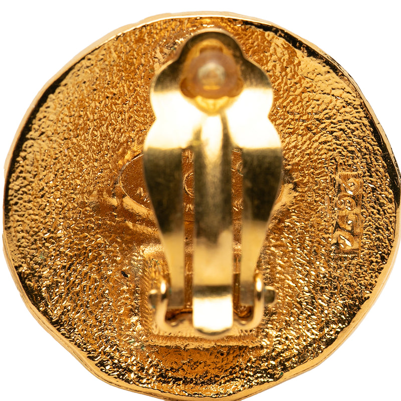 CC Gold Plated Lion Round Clip On Earrings - Image 3