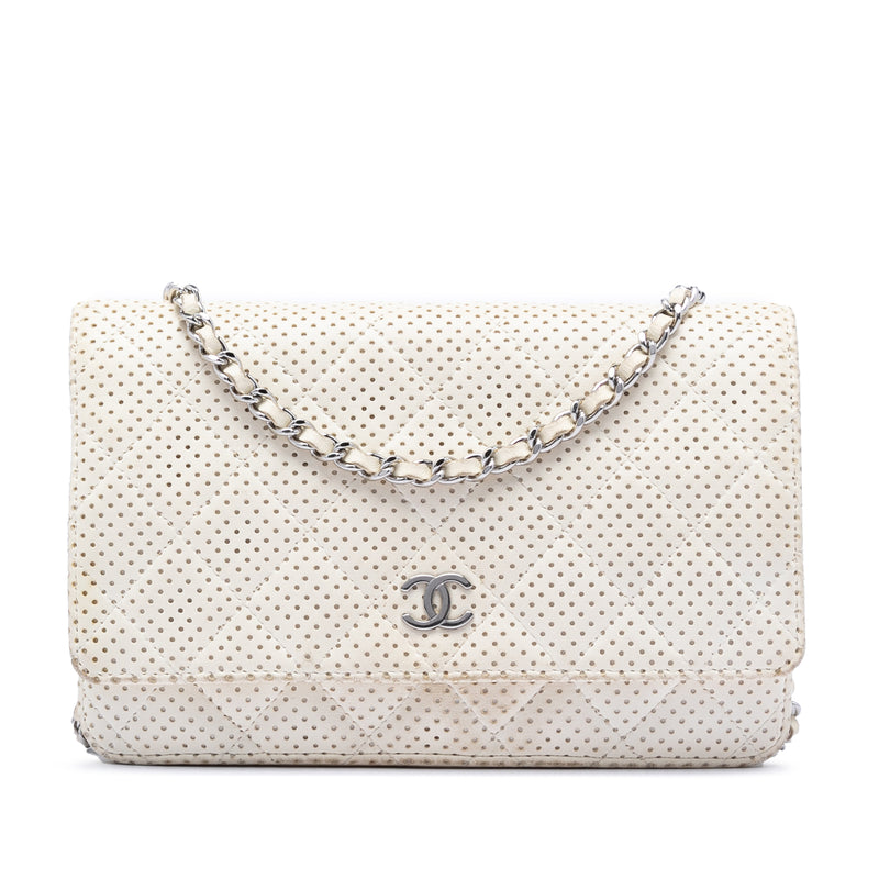 CC Quilted Perforated Lambskin Wallet On Chain
