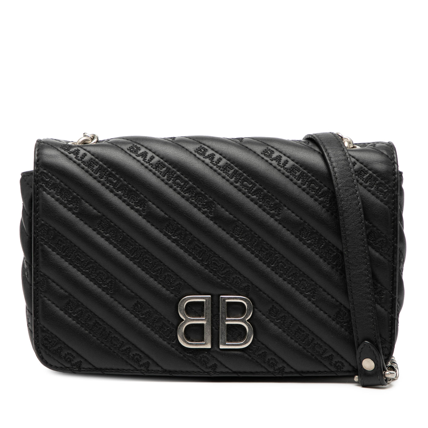Embossed Leather Allover Logo BB Wallet on Chain - Image 1