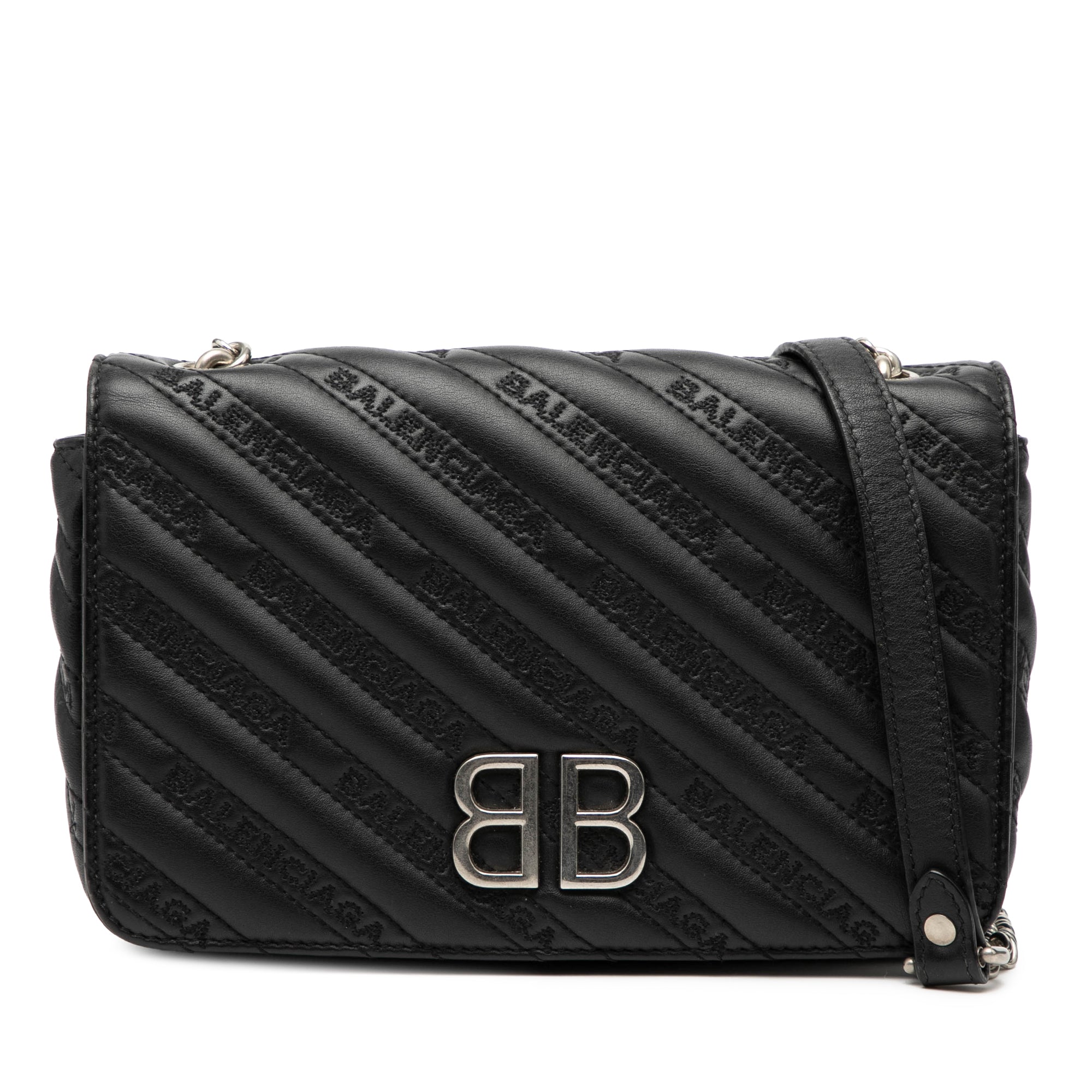 Embossed Leather Allover Logo BB Wallet on Chain - Image 1