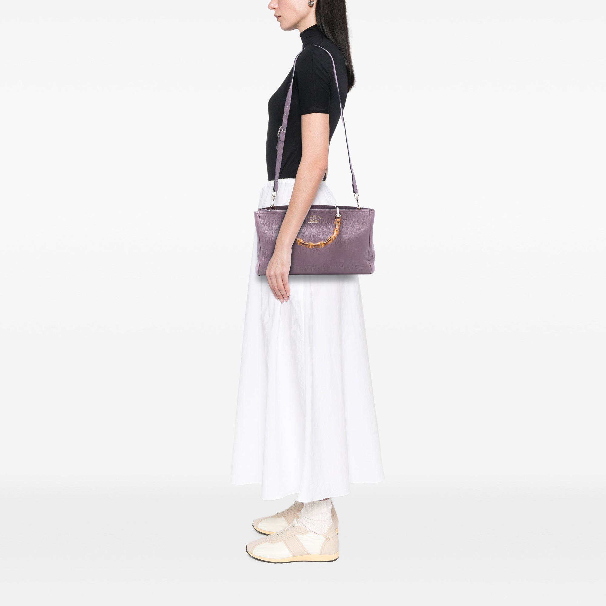 Medium Calfskin Bamboo Shopper Satchel - Image 7
