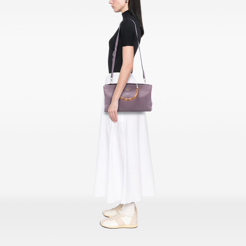 Medium Calfskin Bamboo Shopper Satchel - Image 7