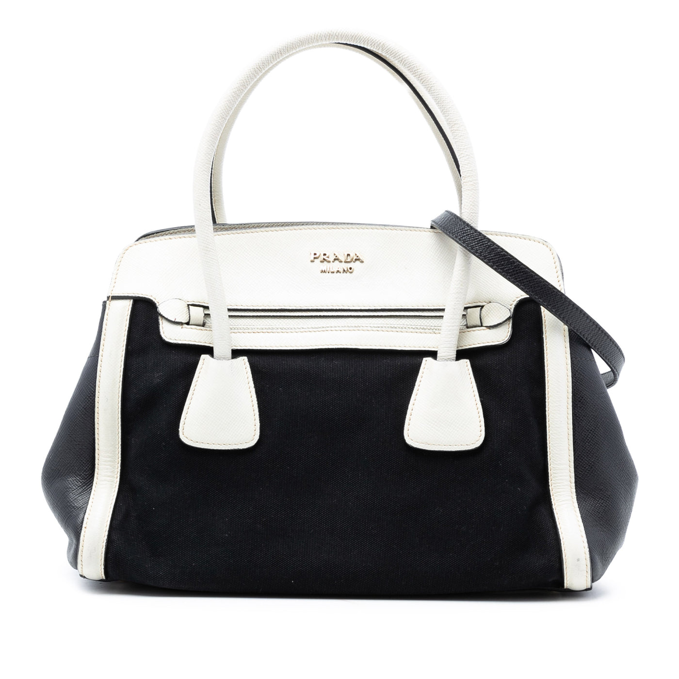 Bicolor Saffiano Cuir Trimmed Canvas Satchel - Image 1