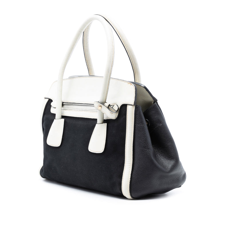 Bicolor Saffiano Cuir Trimmed Canvas Satchel - Image 2