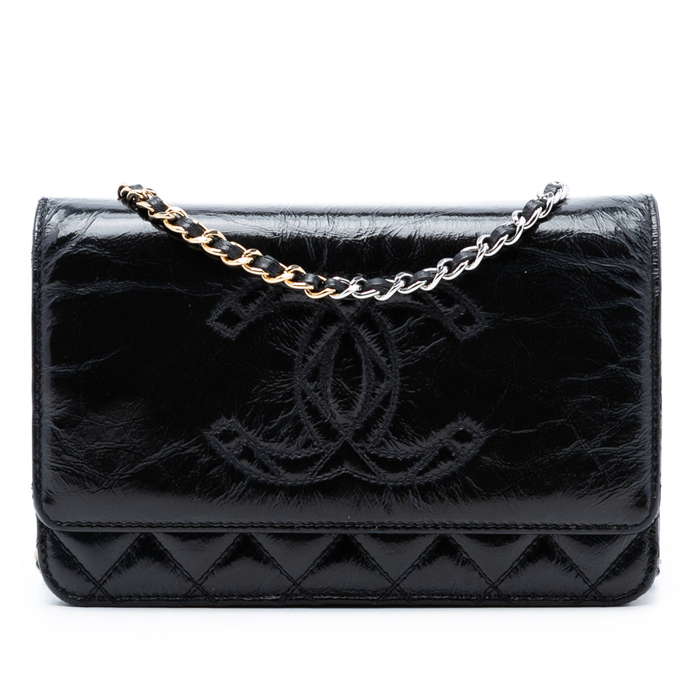 CC Quilted Shiny Aged Calfskin Wallet On Chain - Image 1