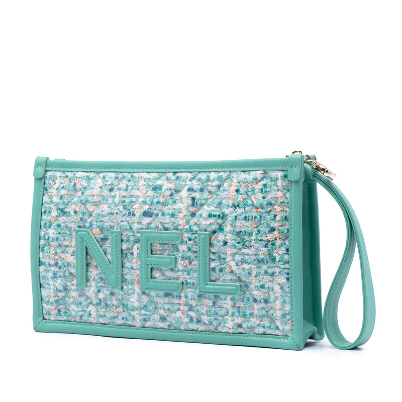 Quilted Tweed PVC Logo Wristlet Clutch - Image 2