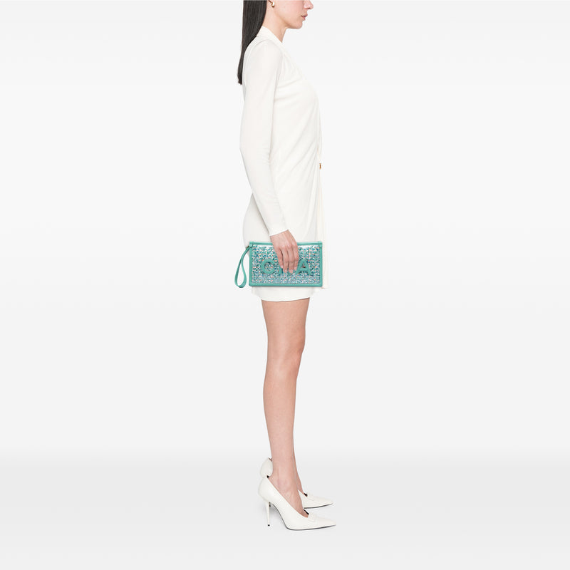 Quilted Tweed PVC Logo Wristlet Clutch - Image 5
