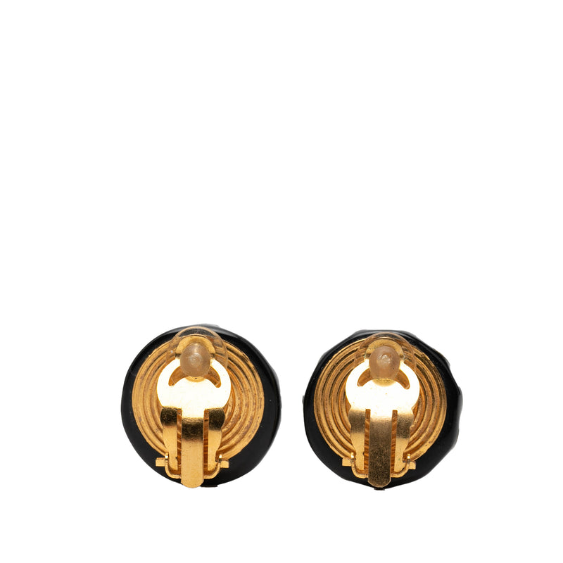 Resin and Gold Plated CC Button Clip On Earrings - Image 2