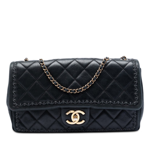 CC Quilted Iridescent Calfskin Whipstitch Single Flap - Image 1